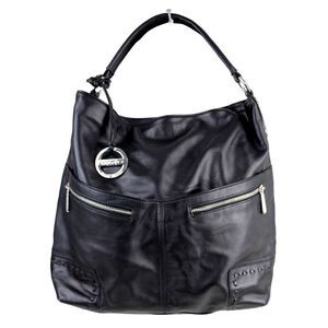 ROOMY Cezar Mizrahi BLACK GENUINE LEATHER SHOULDER BAG HANDBAG TOTE HOBO PURSE